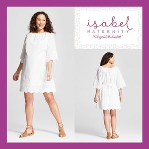 Maternity Embroidered Flutter Sleeve Swing Dress